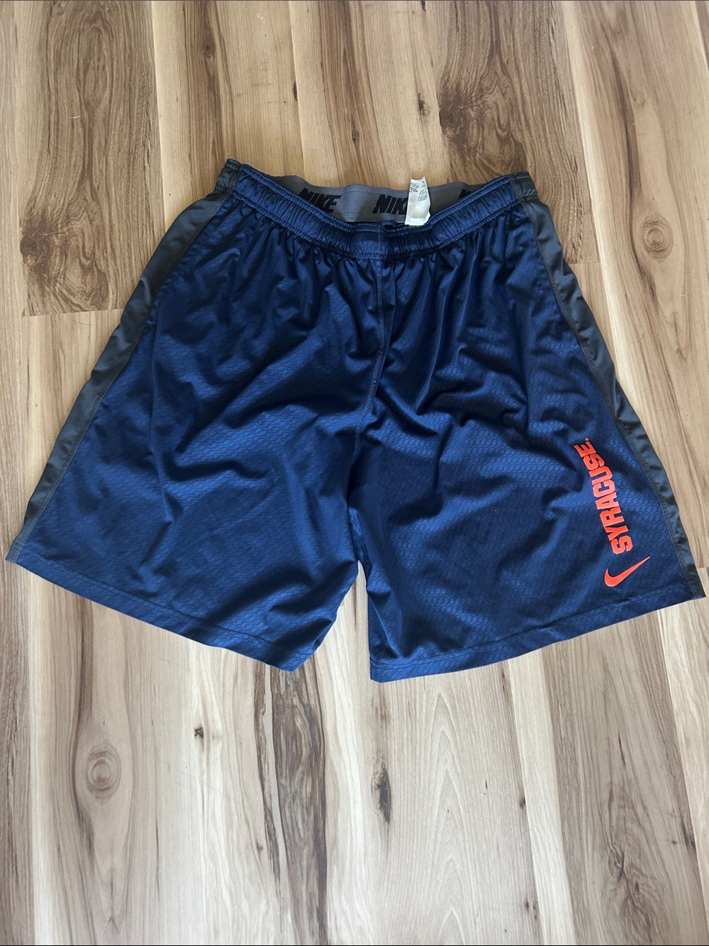 Nike Men's Navy Athletic Shorts with Orange Syracuse Logo